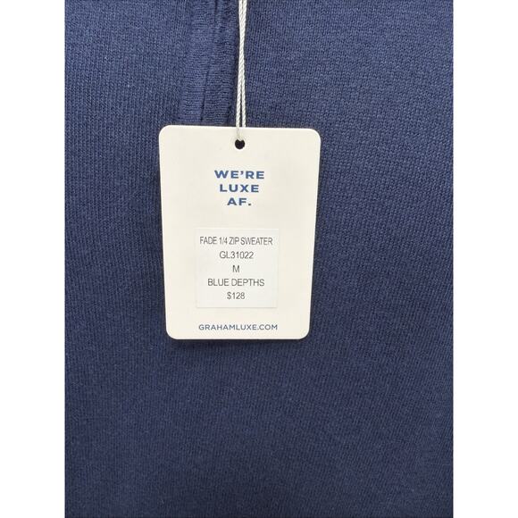 NWT Graham Luxe Silk Blend Blue Depths Blue Quarter Zip Sweater, Size M - Picture 3 of 7